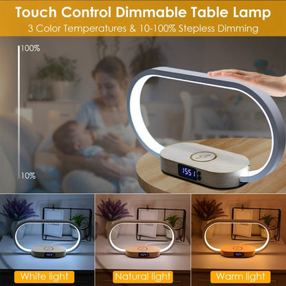 Touch Bedlamp met Klok & Draadloze Oplader – LED Bureau- en Nachtlamp - Zenityliving.com