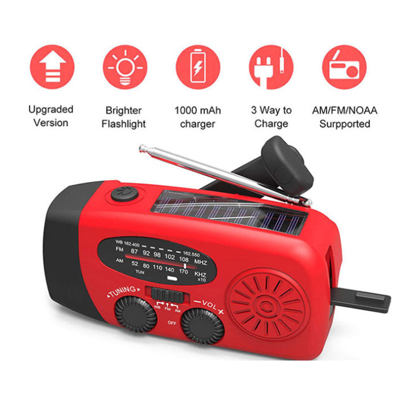 Zonne- en Handzwengel Radio met Zaklamp & USB-Oplader – Noodradio