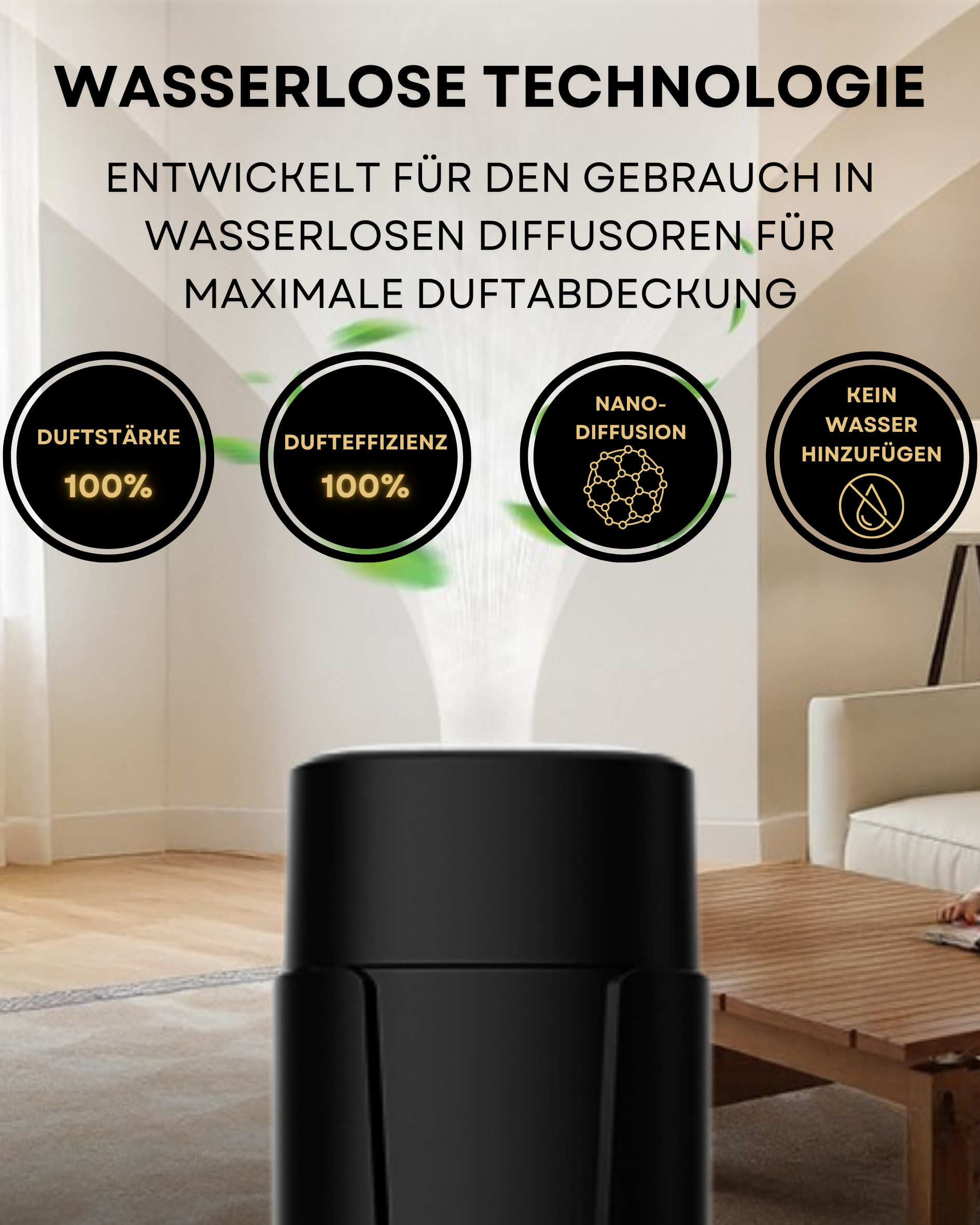 Waterloze Aroma Diffuser met WiFi & Afstandsbediening – CH101 Zwart (tot 100 m²