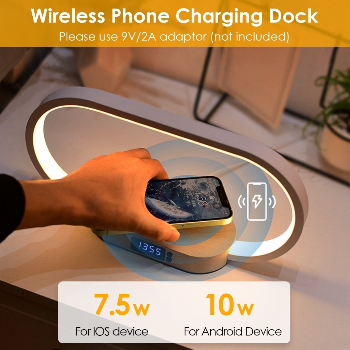 Touch Bedlamp met Klok & Draadloze Oplader – LED Bureau- en Nachtlamp - Zenityliving.com