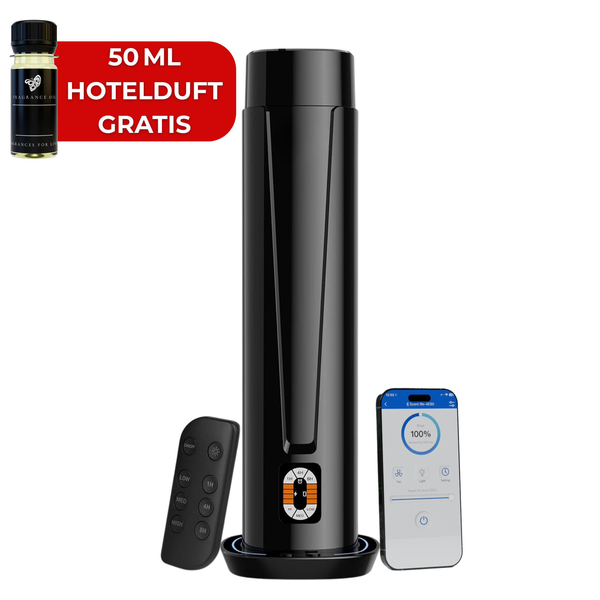 Waterloze Aroma Diffuser met WiFi & Afstandsbediening – CH101 Zwart (tot 100 m²