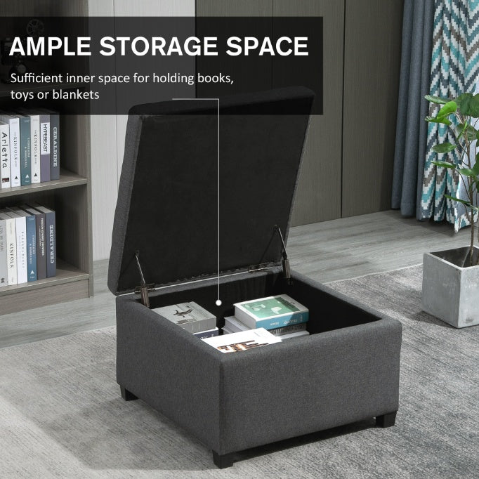 ZenityLiving Gevoerde Opbergpoef met Liftdeksel Stoffen Ottoman met Metalen Scharnier & Rubberwood Frame