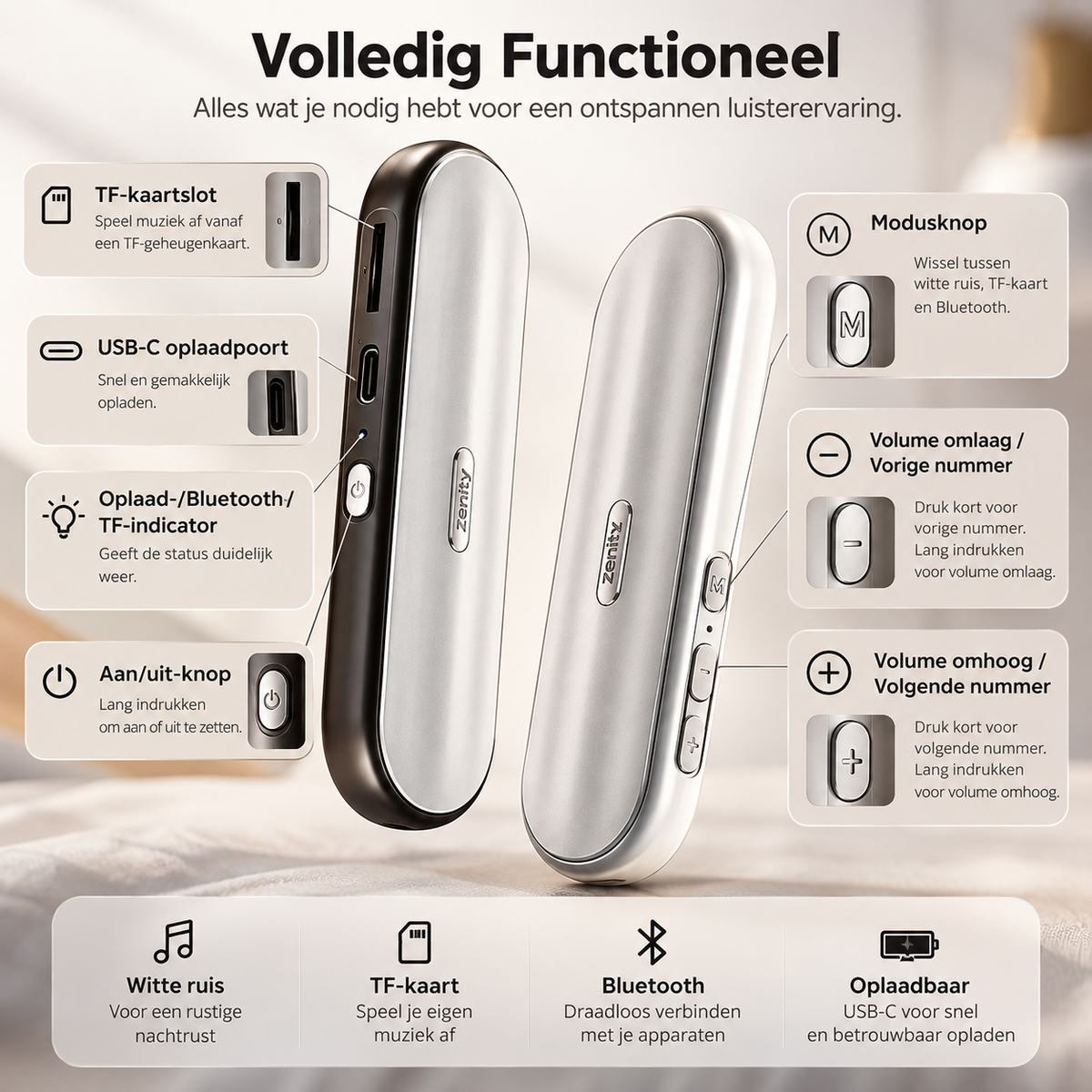Zenity SleepSound Mini Bluetooth Kussenspeaker