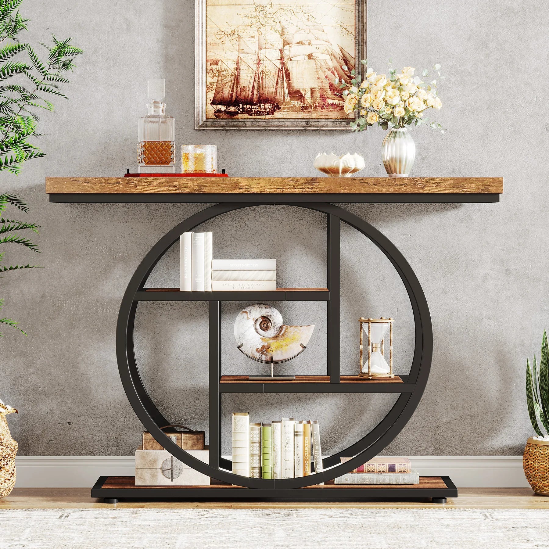 ZenityLiving Modern Iron & Wood Entrance Table Exclusieve Design Haltafel van Metaal & Massief Hout