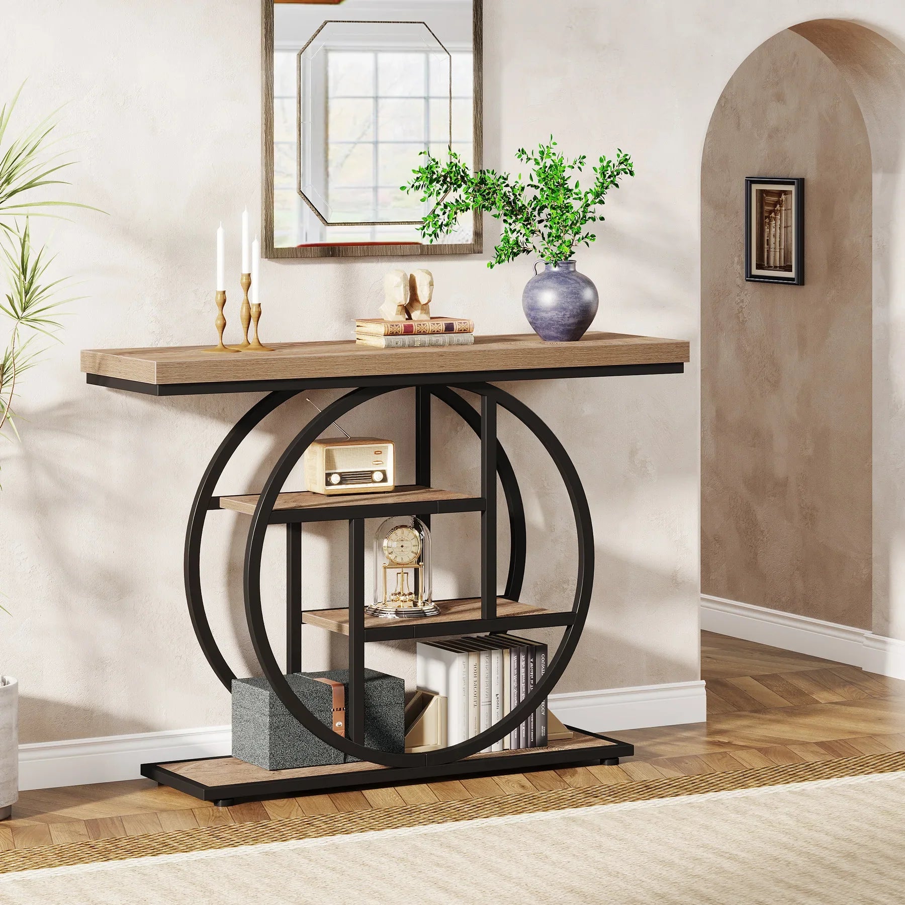 ZenityLiving Modern Iron & Wood Entrance Table Exclusieve Design Haltafel van Metaal & Massief Hout