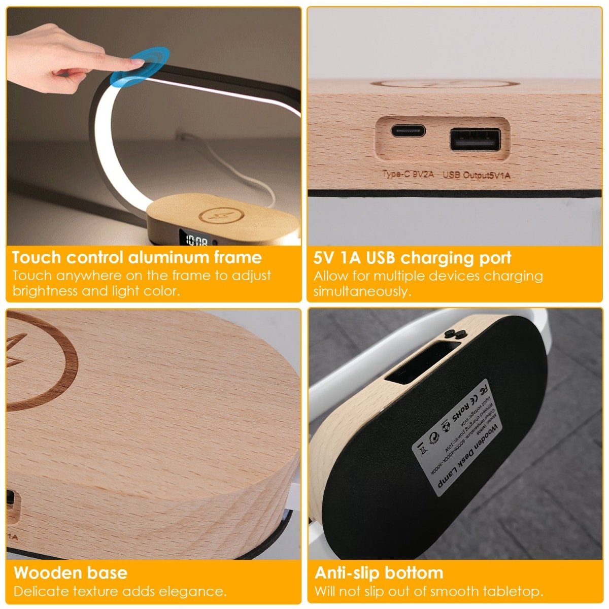 Touch Bedlamp met Klok & Draadloze Oplader – LED Bureau- en Nachtlamp - Zenityliving.com