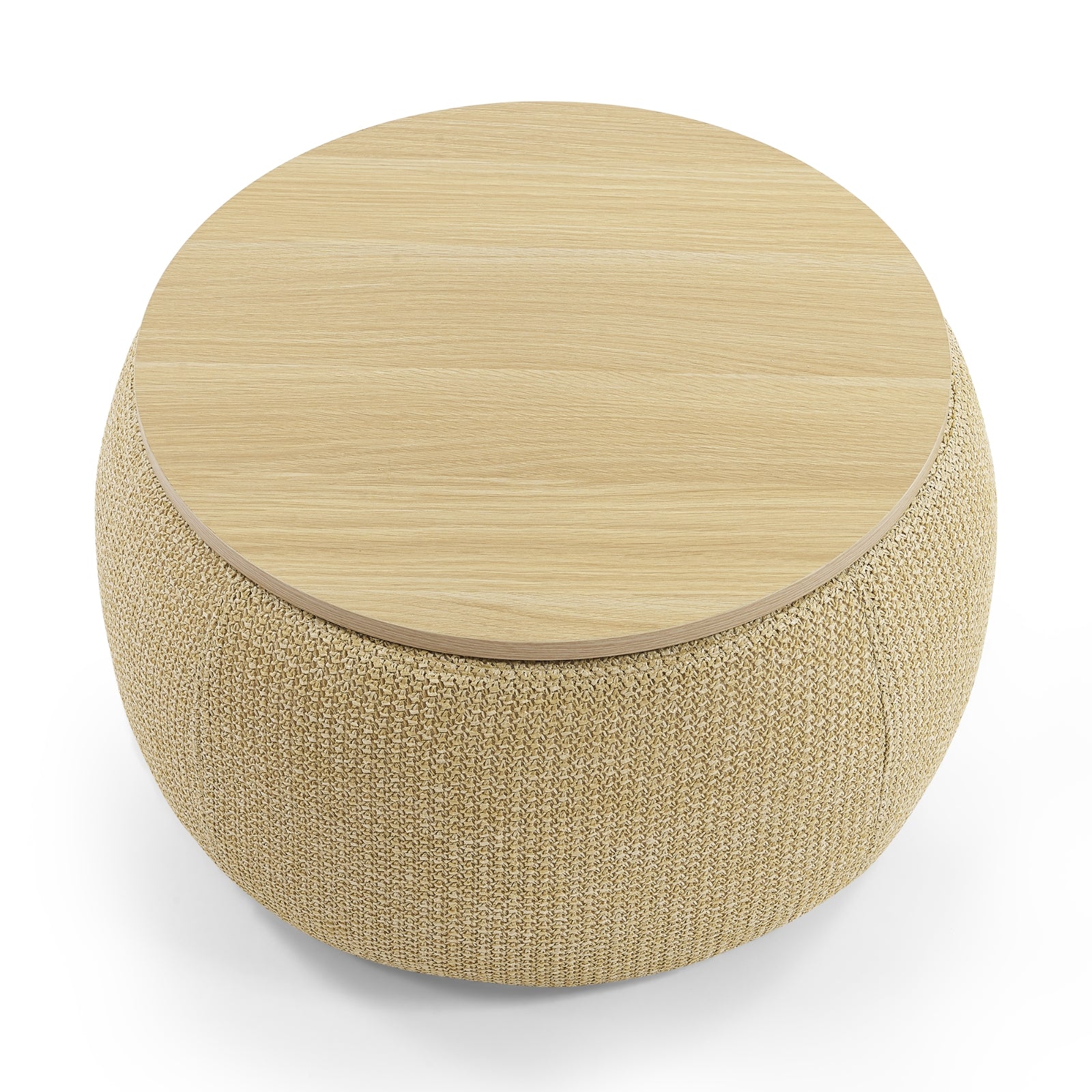 2-in-1 Round Storage Ottoman  End Table, Natural 25.5x25.5x14.5