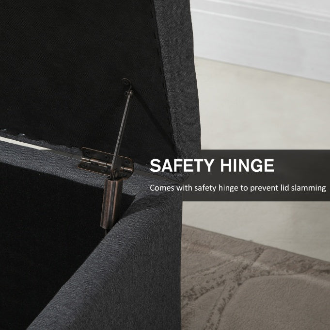 ZenityLiving Gevoerde Opbergpoef met Liftdeksel Stoffen Ottoman met Metalen Scharnier & Rubberwood Frame