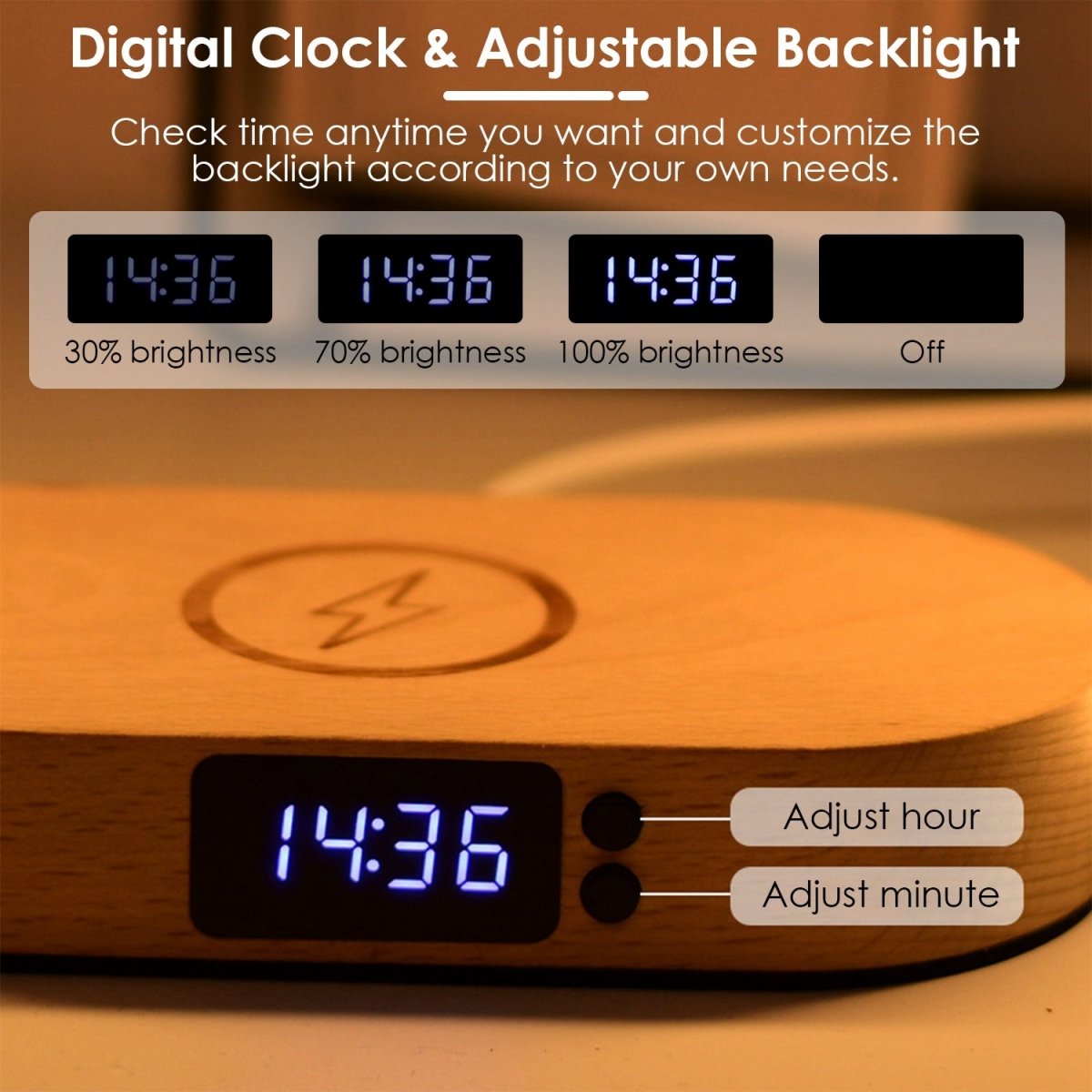 Touch Bedlamp met Klok & Draadloze Oplader – LED Bureau- en Nachtlamp - Zenityliving.com
