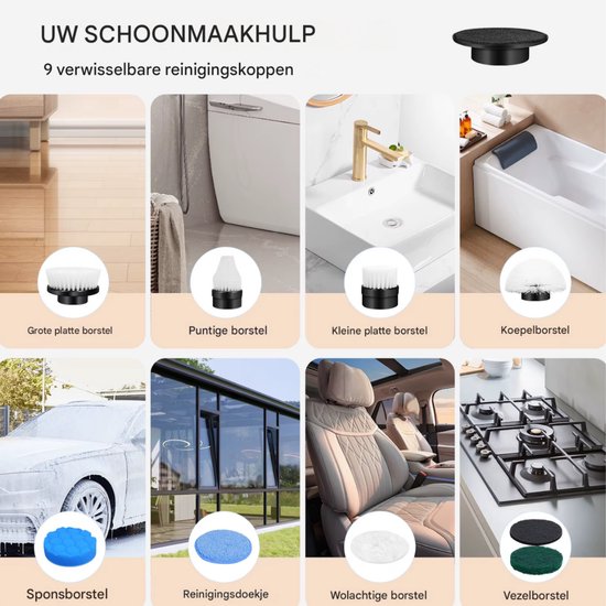 Elektrische Spin Scrubber – Krachtige Schoonmaak zonder Bukken  Oplaadbare Elektrische Schoonmaakborstel met Verlengsteel