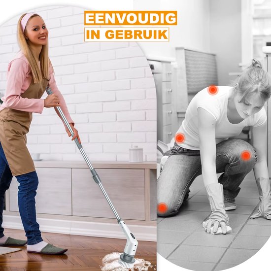 Elektrische Spin Scrubber – Krachtige Schoonmaak zonder Bukken  Oplaadbare Elektrische Schoonmaakborstel met Verlengsteel