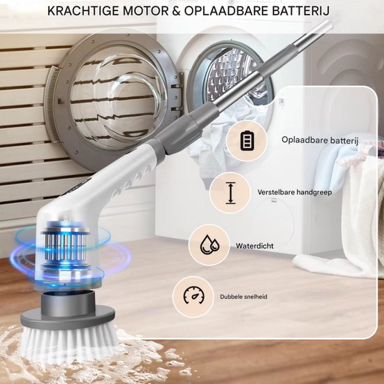 Elektrische Spin Scrubber – Krachtige Schoonmaak zonder Bukken  Oplaadbare Elektrische Schoonmaakborstel met Verlengsteel